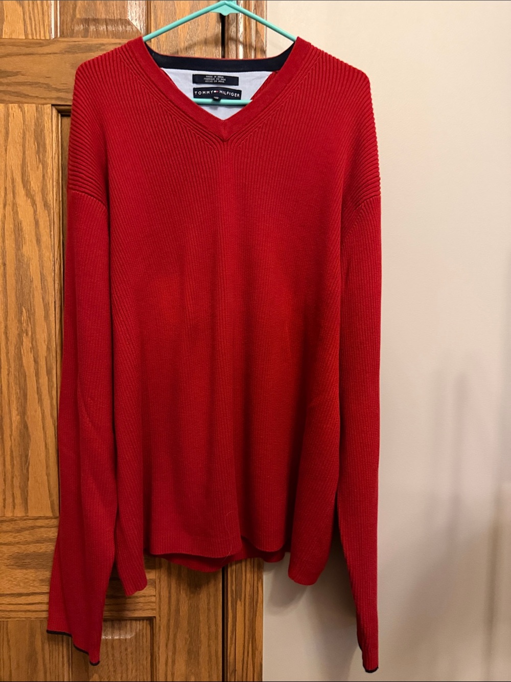Tommy Hilfiger Men’s Red V-Neck Sweater XXL